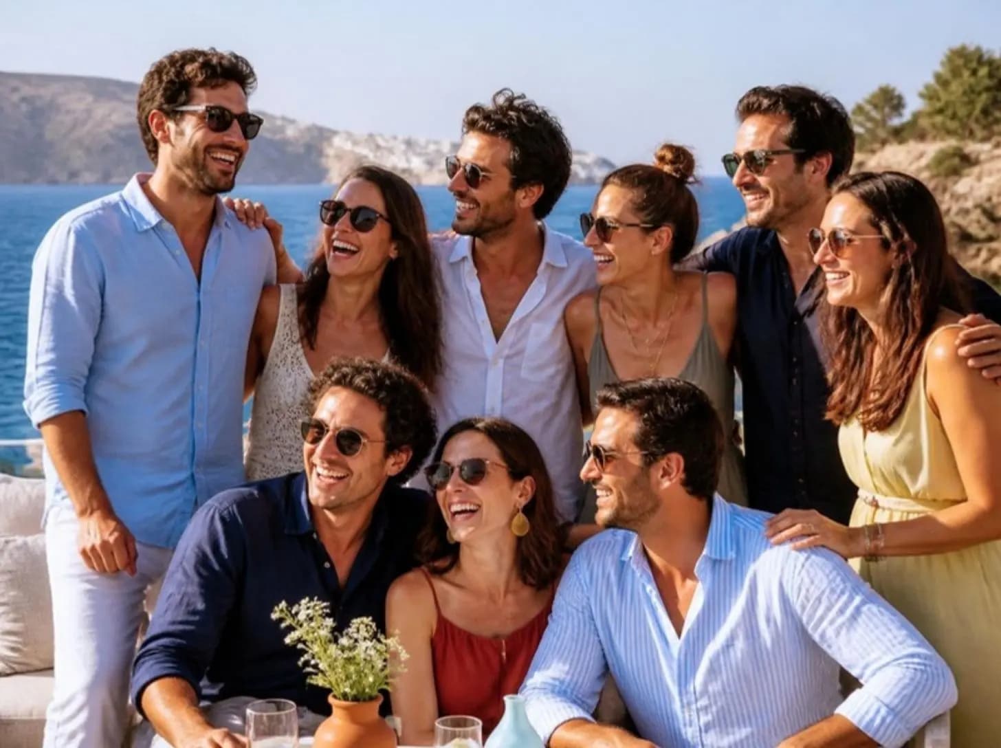 El equipo celebrando junto al mar en el viaje de incentivos